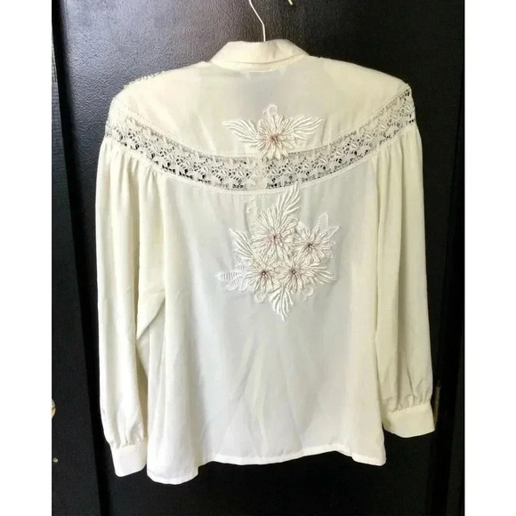 Mode More Womens Ivory Floral Lace Long SLeeve Sheer Blouse Size Large - Picture 2 of 12